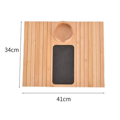 Bamboo Couch Cup Holder with Side Storage Pocket Anti-Slip Bamboo Sofa Armrest Tray Foldable Sofa Cup Holder for Cup Snack Drink