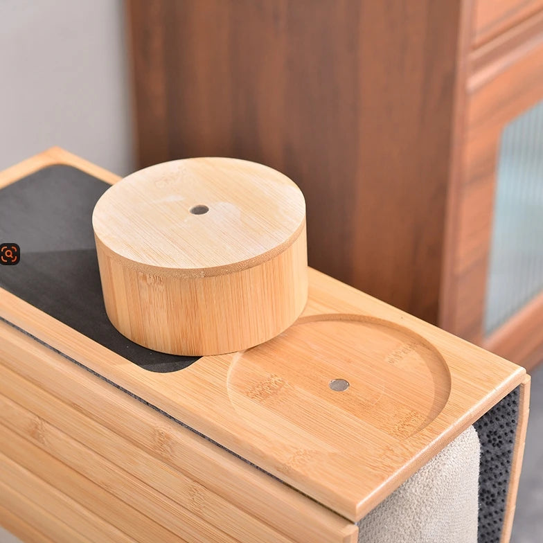 Bamboo Couch Cup Holder with Side Storage Pocket Anti-Slip Bamboo Sofa Armrest Tray Foldable Sofa Cup Holder for Cup Snack Drink